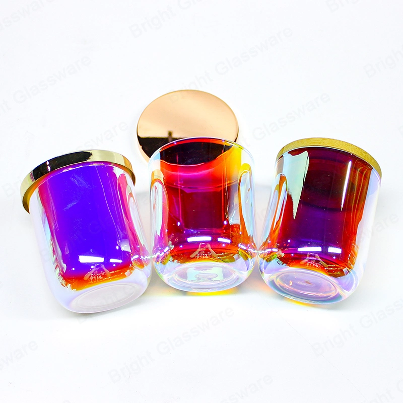 Luxury Iridescent Candle Jar Holographic Candle Holder with Metal Lid