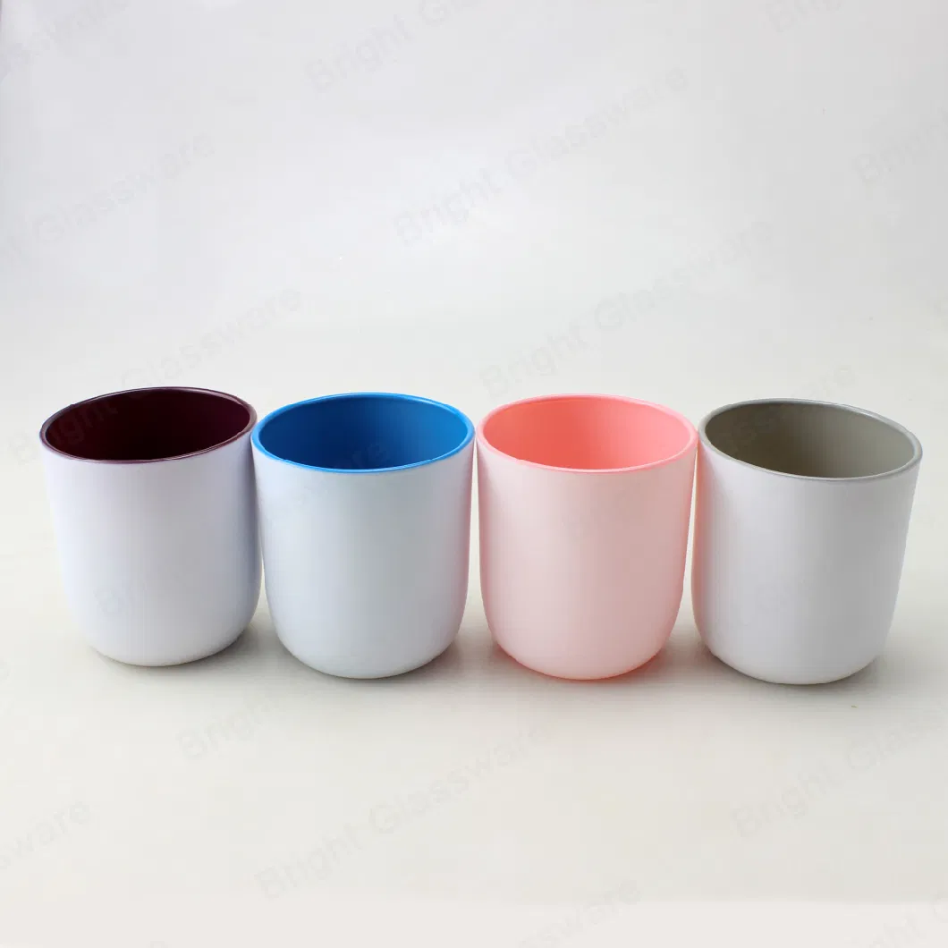 Wholesale Customize White Pink Blue Painting Glass Candle Holder with Wooden and Metal Lids