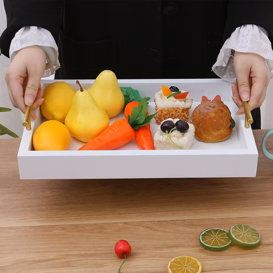 Plateau de service en bois de test de qualité alimentaire avec poignée en métal