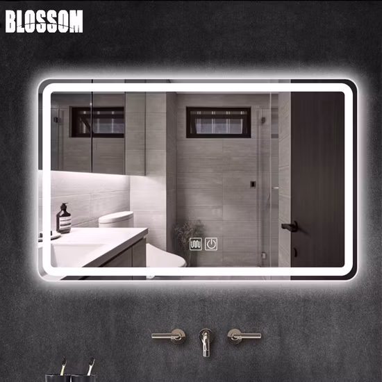 Miroir mural de salle de bains à LED de meubles de vanité en verre intelligent avec des lumières