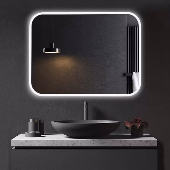 Décoration de maison en gros, meubles de vanité en verre intelligent, miroir lumineux mural de salle de bains à LED